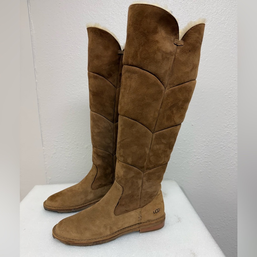 Ugg Samantha chestnut beige suede shearling winter boots size 10